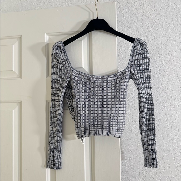 Self-Portrait Ribbed Knit Cropped Top Crossover Ribbed - Picture 3 of 7